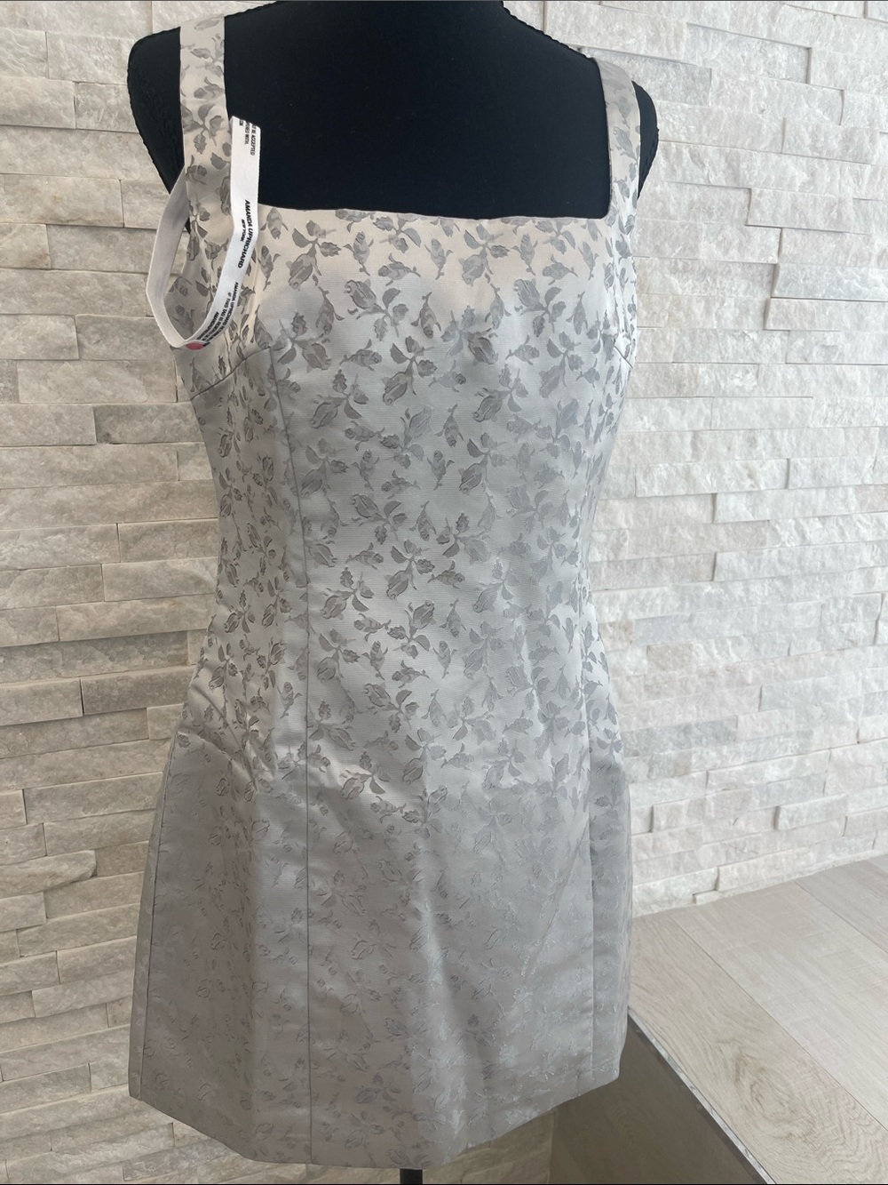 Amanda Uprichard Silver Floral Jacquard Mini Dress